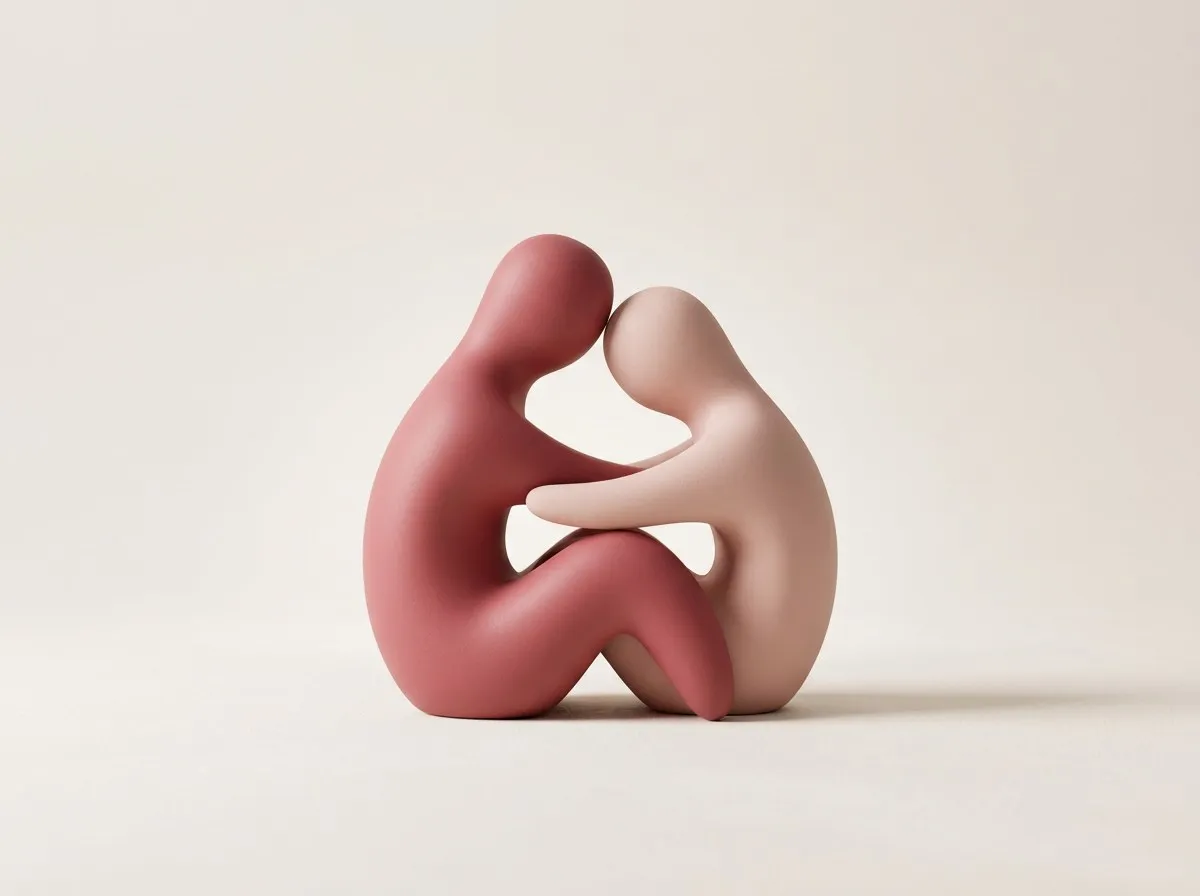 Two soft sculptural forms leaning into each other, the Slyduo brand composition